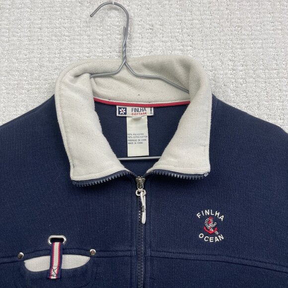 Finlha Cottage Nautical Sailor Jacket Men’s Sz L Navy Blue Full Zip Casual Outer - Picture 2 of 16